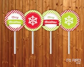 Green & Red Christmas Party - PRINTABLE Cupcake Toppers, by MyPartyDesign - Instant Download Il_170x135