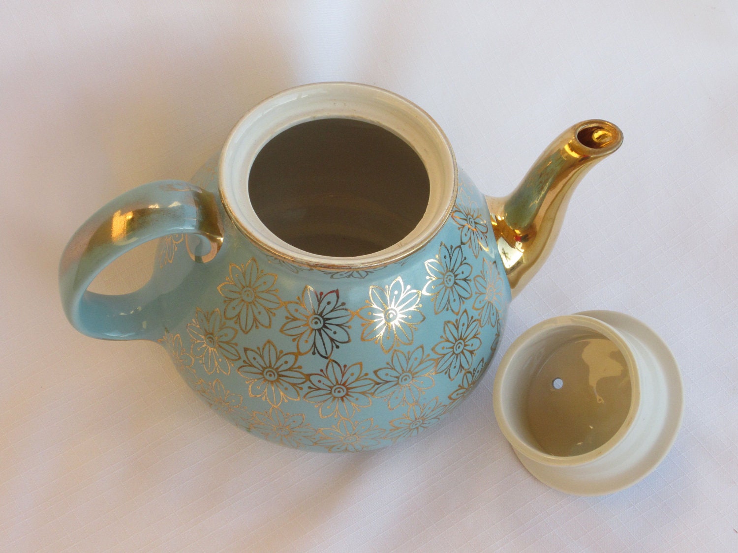 Turquoise Gold 8 Cup Hall Teapot USA 025 GL