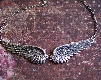 Angel Wing Necklace-Silver Wing Jewelry- Gorgeous DETAILED Angel Wing Pendant, Bridesmaid, Mother's, Sister FOREVER Gift, Silver Necklace