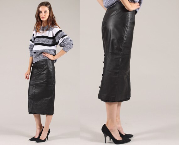 Black leather midi pencil skirt After one night in the Pleats, Oh Please Black Midi Skirt, you'll be begging to wear it over and over! Pleated midi skirt has a high waist, hidden pockets, and gold back zipper.