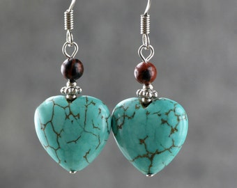 Turquoise heart drop earrings Bridesmaids gifts Free US Shipping handmade Anni Designs