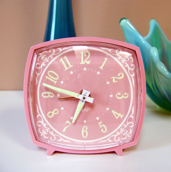 Vintage Pink Alarm Clock with Glow in the Dark Numbers and