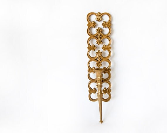 Gold Candle Sconce Wall Decor by Syroco Mid by TwoStoryVintage
