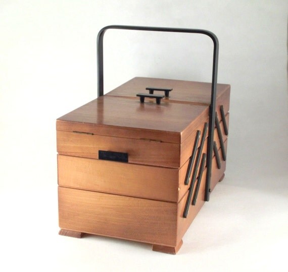 SALE Vintage big wooden sewing storage box 60s