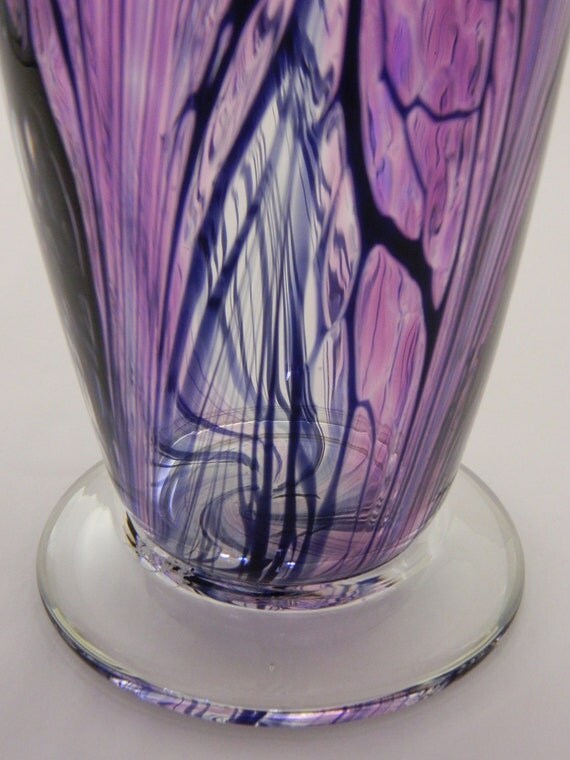 Hand Blown Art Glass Vase Amethyst Purple and Black