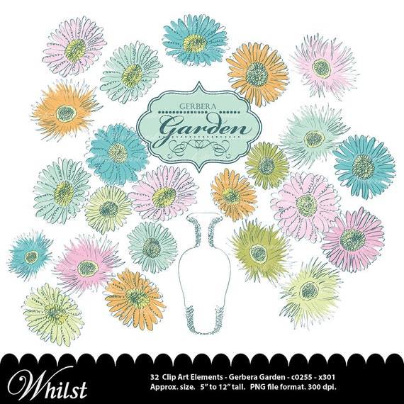 SALE Flower clipart, digital, flower clip art, digital clipart, Garden, Gerbera, Daisy : c0255 x301 Il_570xn