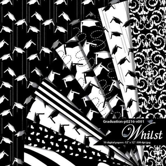 SALE Graduation digital paper Black cap scrapbook college graduation background high school : p0216 v001C Black Il_570xn