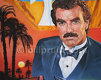 Items similar to Tom Selleck Magnum P.I. Sigma Chi Ferrari 308 gts art ...