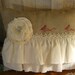 Shabby Chic, Cottage Chic, Linen, Ruffled, Tattered Rosette, Stamped Bird Pillow - ooak