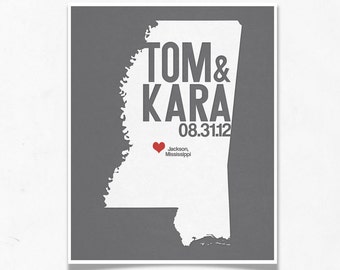 Mississippi Wedding Gift - Personal ized State and Heart - Custom ...