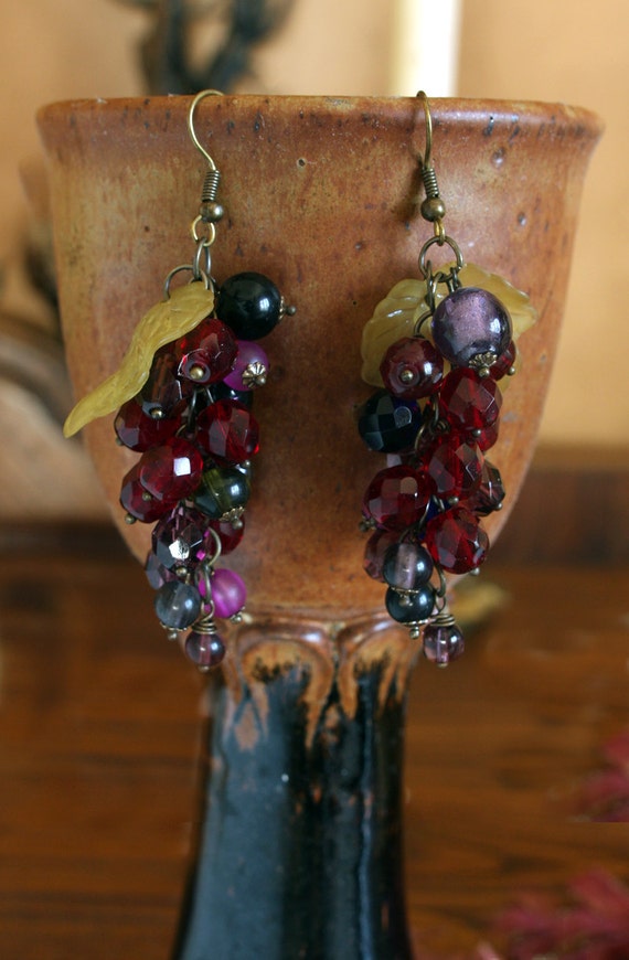 cluster of grapes dangle earrings by GypsyTearsJewelry