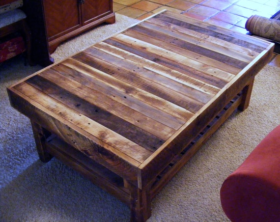 Items similar to Large Rustic Reclaimed Wood Coffee Table with Shelf 48 ...