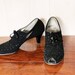 30s Black Leather Peep Toe Shoes With Cutouts Size 8.5