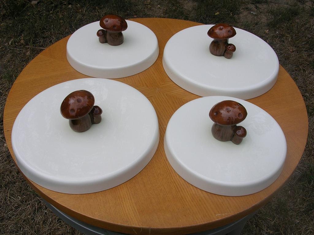 Ceramic Stove Top Element Covers White With Brown Mushrooms4