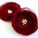 Burgundy RED Wedding Hair Flowers (2 pcs) Chiffon Swarovski Pearls Wine Deep Red Hair Clips Bridesmaids Hair Accessories