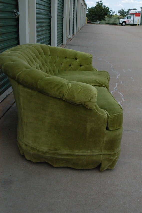 Vintage Lime Green Loveseat Sofa by Broyhill Tufted Velour