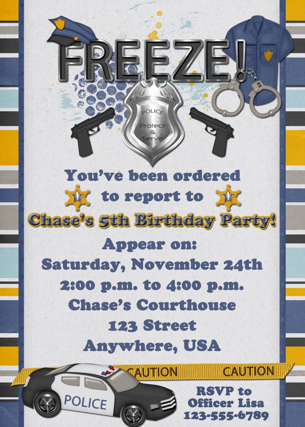 for free thank officer card you police printable Officer Invitation Birthday Party Police