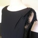 AMAZING Vintage 1950s 1960s Black Shift Sheath Dress Feather Trim Drape Front & Back Metal Zipper