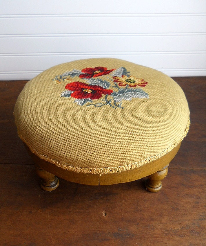 Vintage Needlepoint Footstool