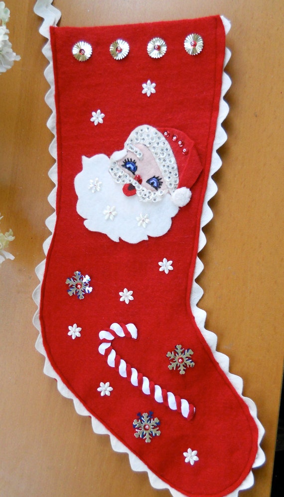 Long Handmade Felt and Sequin Christmas Stocking