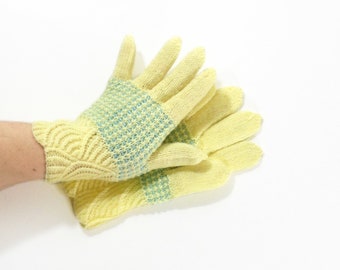 Hand Knitted Gloves - Yellow, Size Medium