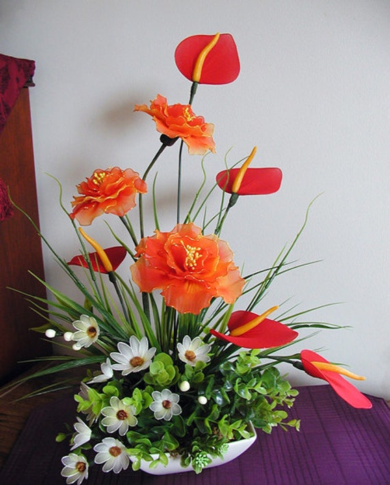 Items similar to Handmade Nylon Flower Arrangement on Etsy