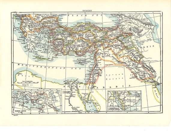 Items similar to map of Turkey from the 1900's, with Persia, Arabia ...