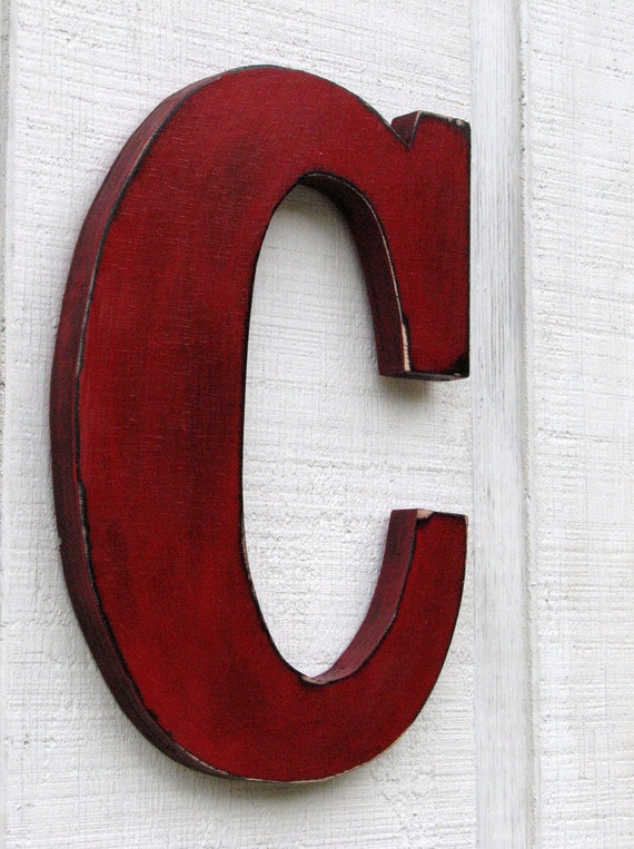 Wooden Wall Letter C Rustic distressed in True Red