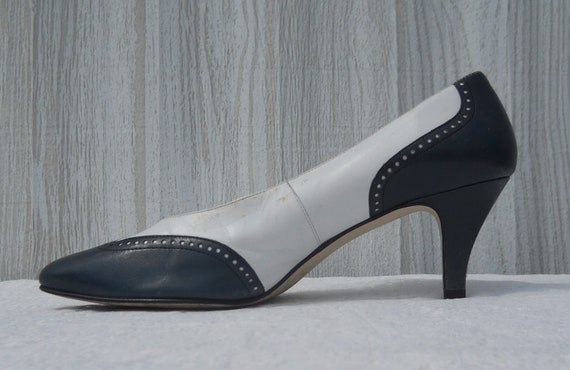 blue and white wingtip shoes