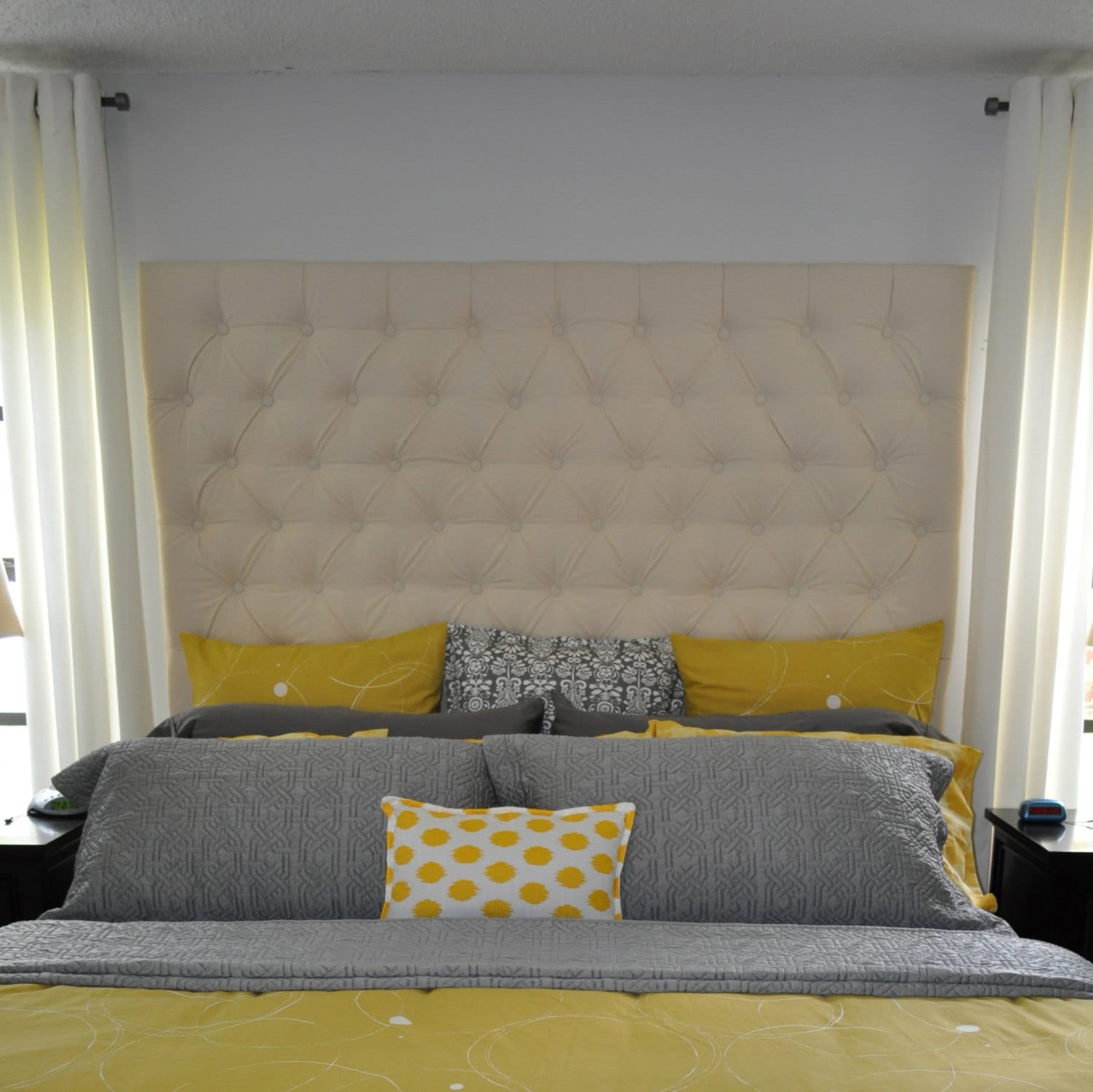 Diamond Tufted Cotton Canvas Headboard King Tall