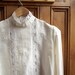 womans vintage clothing silk blouse shirt top lace Victorian Edwardian inspired cream ruffle neck english