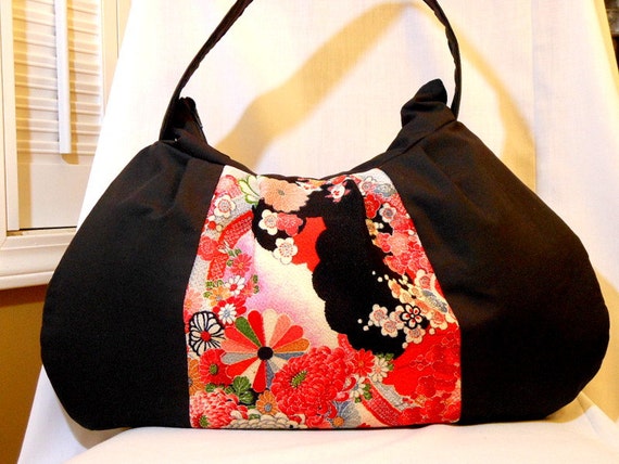 Japanese Fabric Bag Hobo Bag Kimono Purse Zipper Handbag