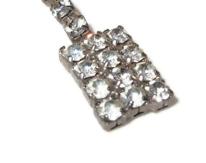 FREE SHIPPING Rhinestone drop earrings, Art Deco prong set post earrings, silver plated