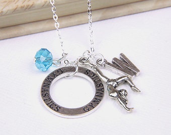 Personalized Gymnastics Necklace with Your Initial and Birthstone