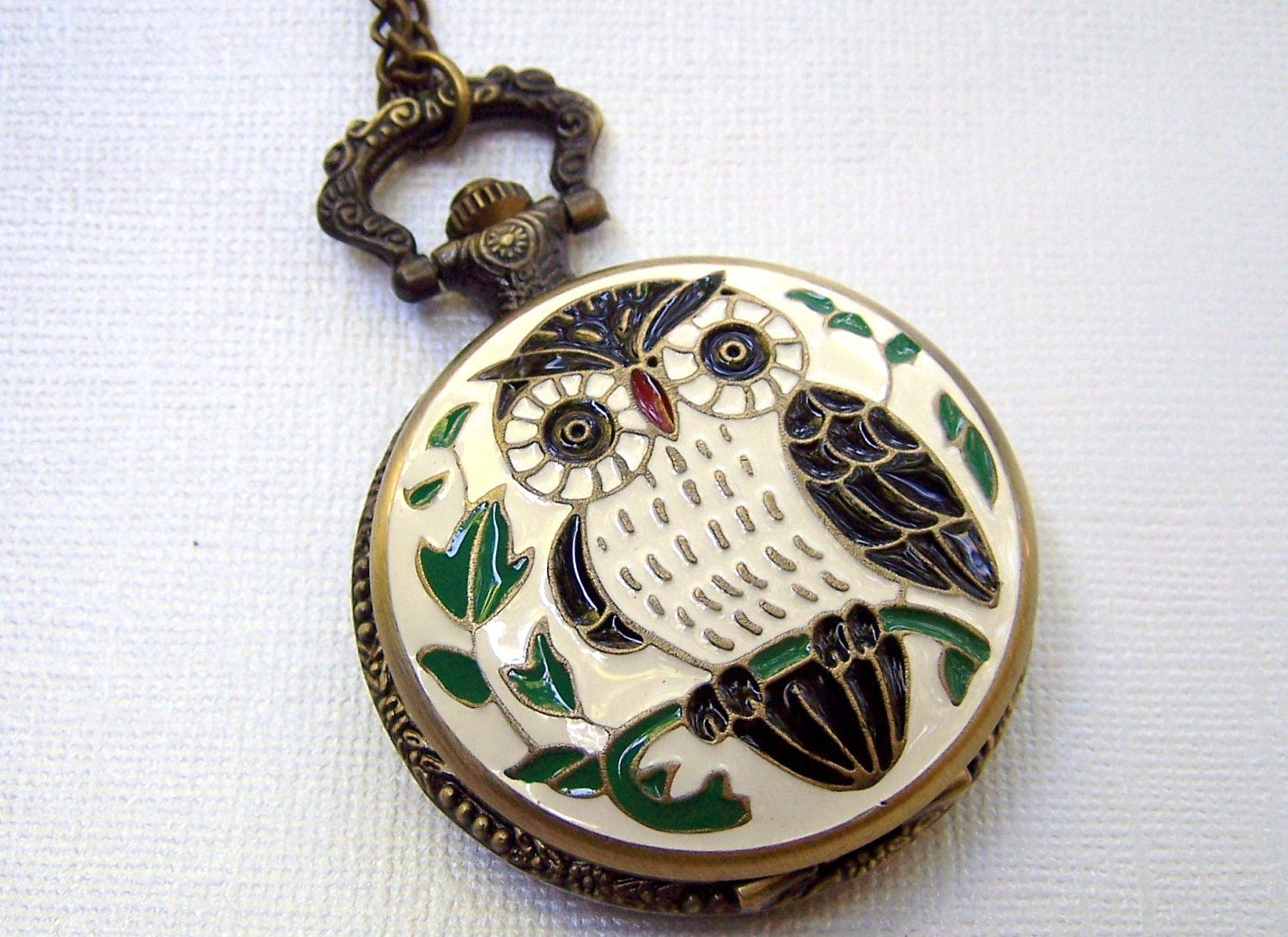 Owl Watch Locket Pendant Necklace Owl Jewelry Brass Owl