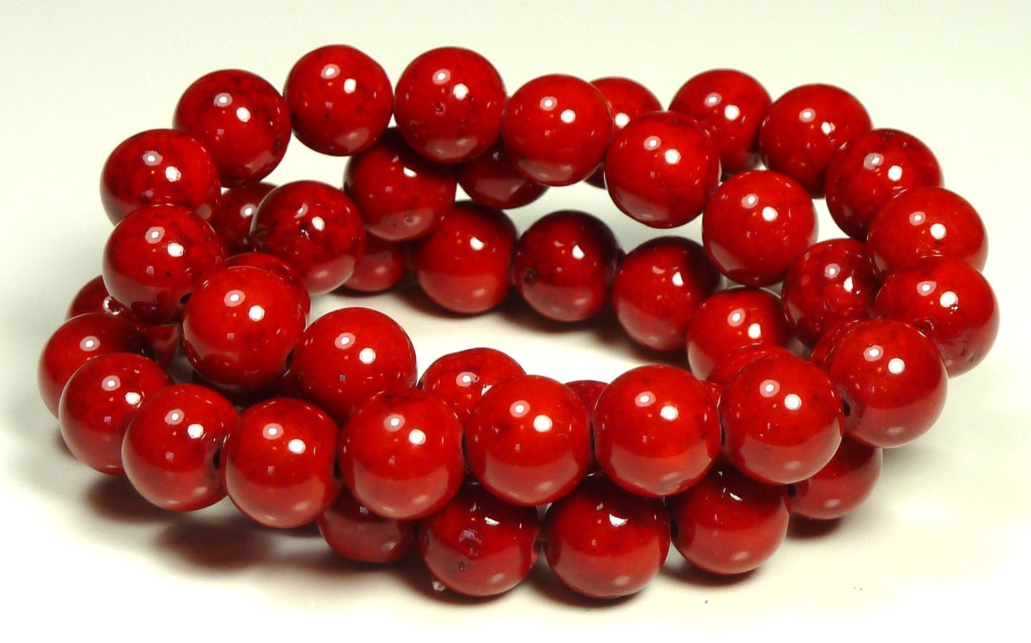 8mm Cherry Red Fossil Stone Round Beads 16 Inch Strand
