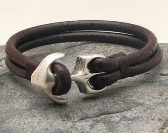 EXPRESS SHIPPING Anchor bracelet . Brown leather muti strap leather bracelet with silver plated anchor clasp.Gift for him.Gift for boyfriend