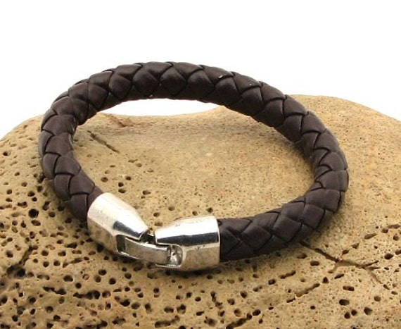 Items similar to Men's leather bracelet.Handmade brown round braided ...