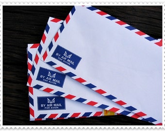 Set of 20 Vintage White Airmail Envelopes 10.8 cm X 23.5 cm (70gram),ready to use.