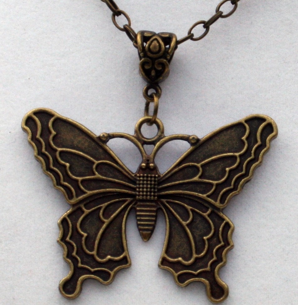 Antique Gold Butterfly on Antique Gold Chain by GlorysCloset