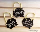 Set of 3 Chalkboard Cloud Speech Bubble Wedding Decorations, Small Photo Props, Tags, Table Numbers - Reusable Rewritable, Wedding Decor Il_170x135