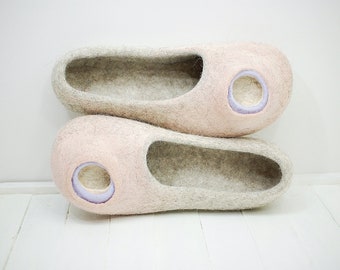 Women Hause shoes - Felted slippers natural beige, powder and lilac