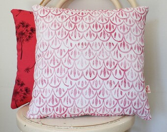 SALE Hand block printed Cape Dutch Inspired scatter cushion cover, in cerise pink on white.
