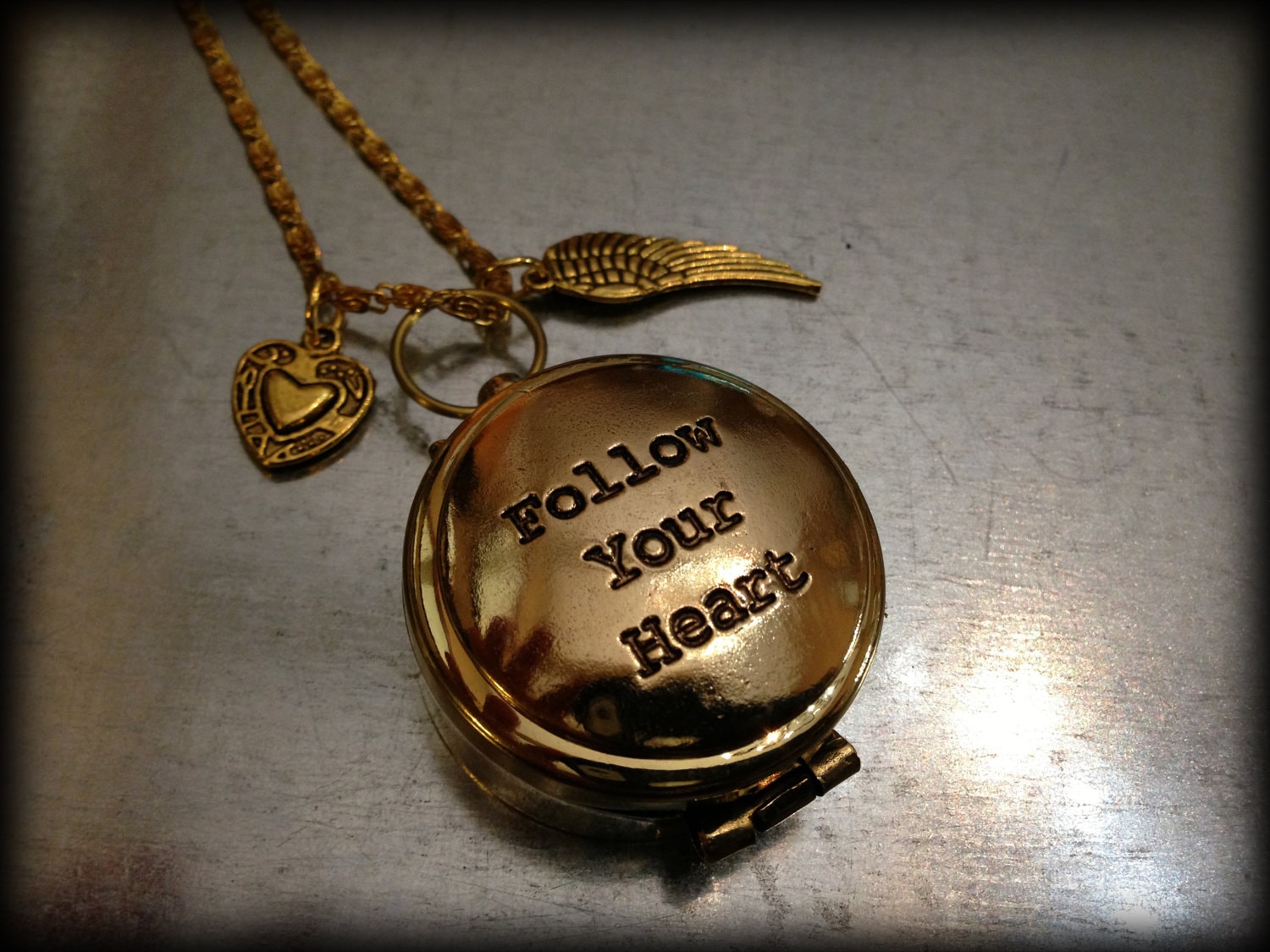 Follow Your Heart Compass Golden Necklace by urbanindustries