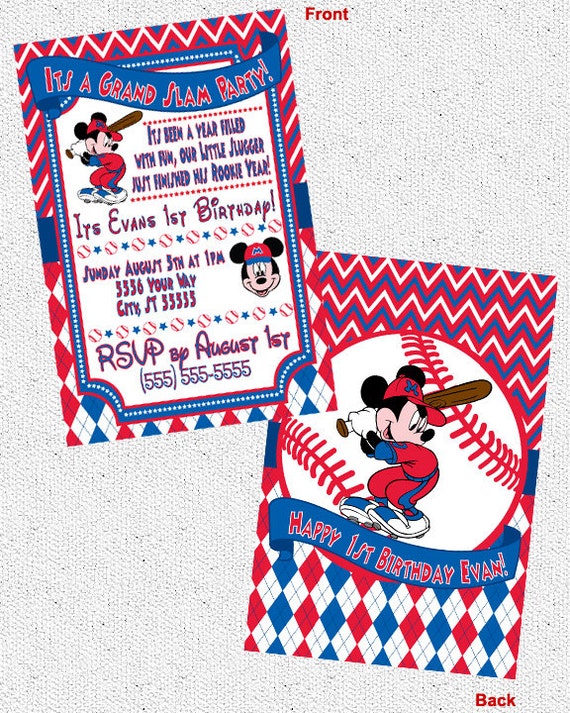 Mickey Mouse Birthday Invitations Baseball 1