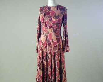 Long Dress, Jersey Fabric Dress, 70s Vintage Dress, Warm Colors Dress, Evening Party Dresses for Women, Special Occasion Dresses, Vintage