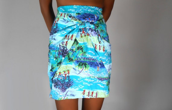 Hawaiian Print Skirt Sarong Attached 90s Style