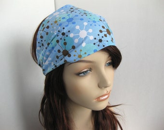 Womens Headband Fabric Headband Yoga Head Wrap Blue Abstract Circles Bandana Headband Hair Accessory Gift Ideas, Womens Gift for Her