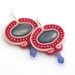 Soutache Earrings, Hand Embroidered Fuchsia Beige Earrings Soutache, Soutache Jewelry, sterling silver studs