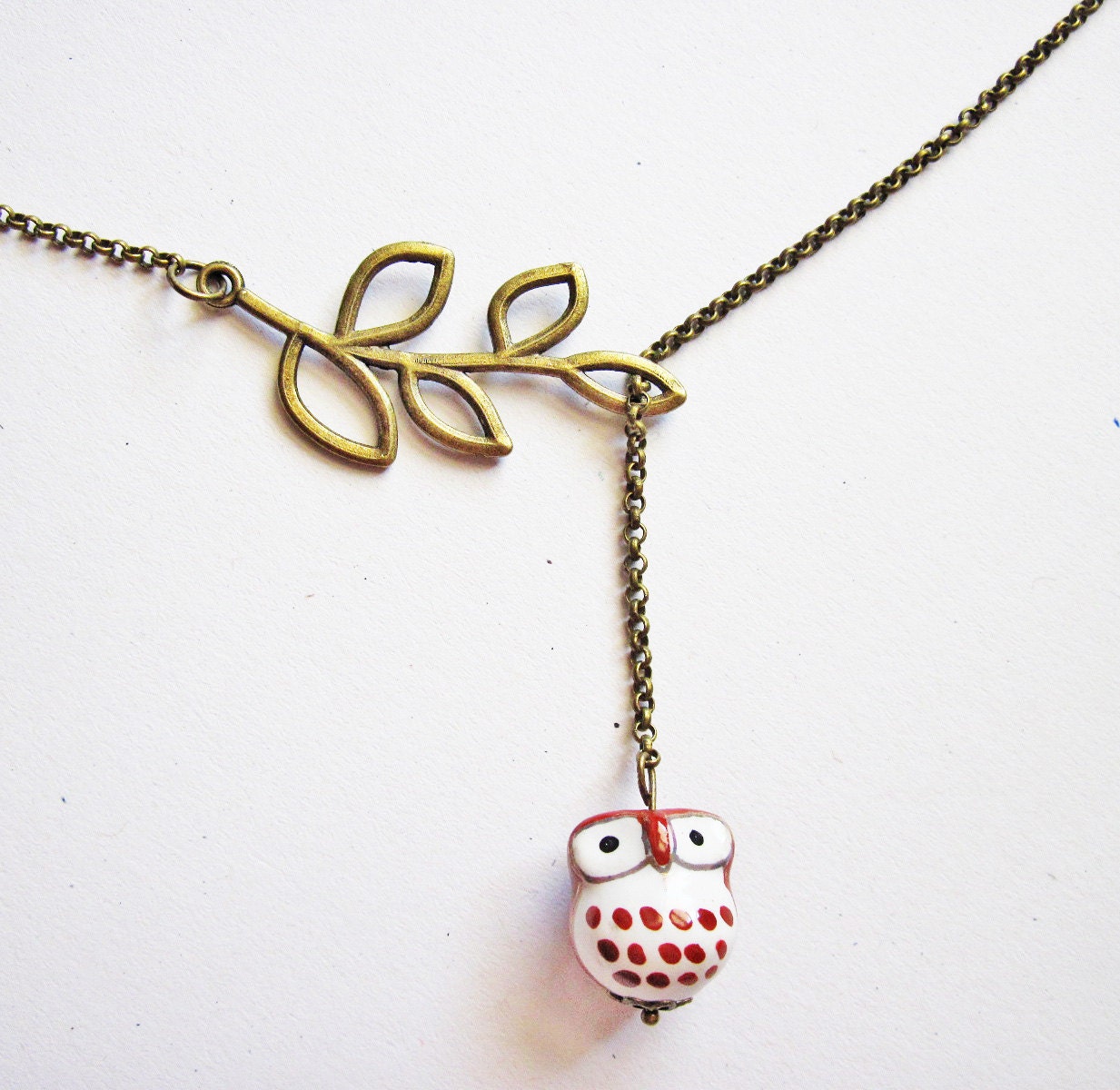 Brass Owl Necklace Ceramic Owl Necklace Owl Jewelry